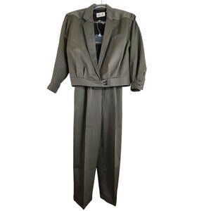 Vintage Liz Claiborne Grey Striped Wool Pants Suit Size 6 Eighties Work Office
